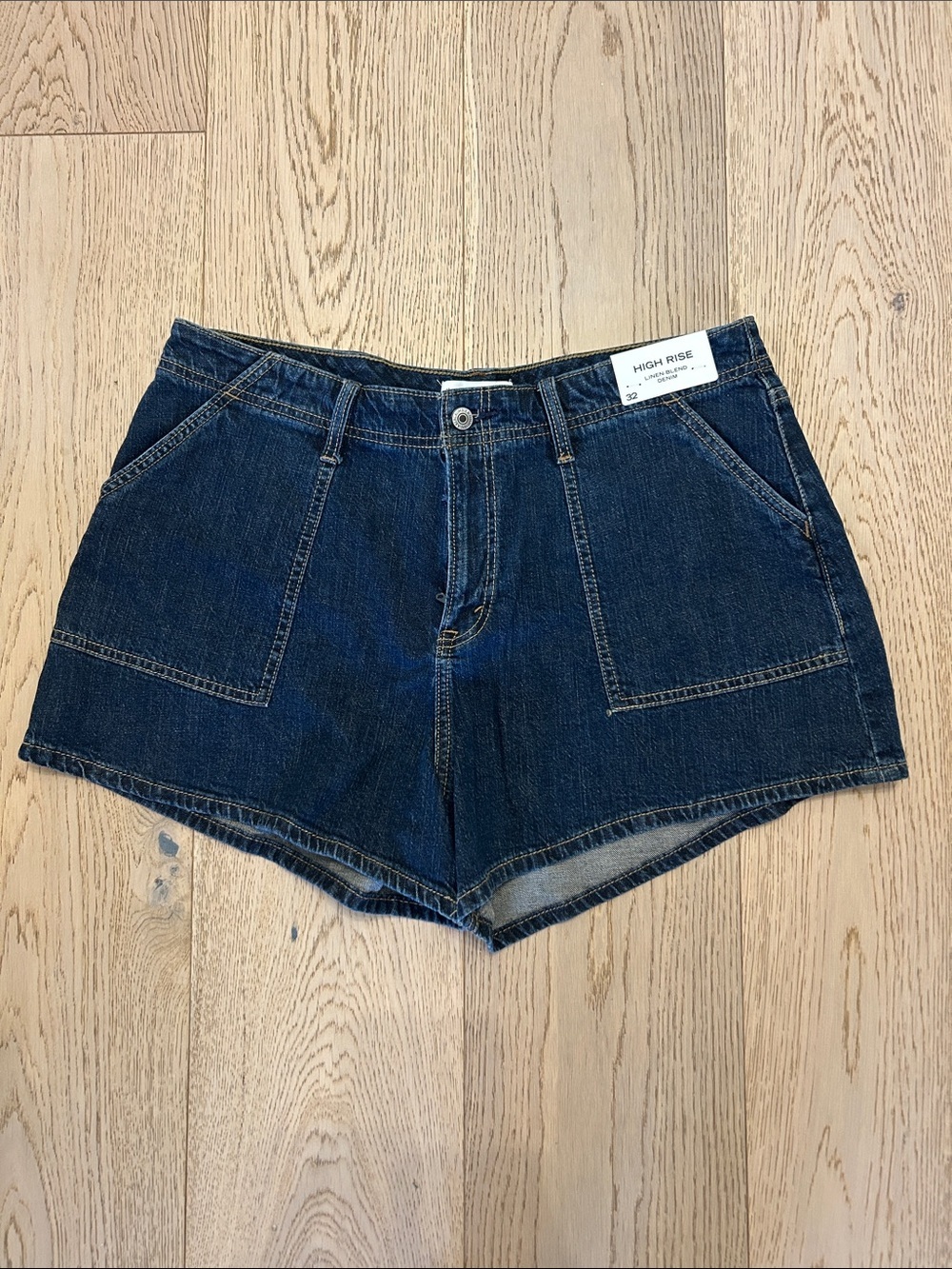 NWT [$69] ABERCROMBIE HIGH RISE LINEN-BLEND DENIM SHORTS